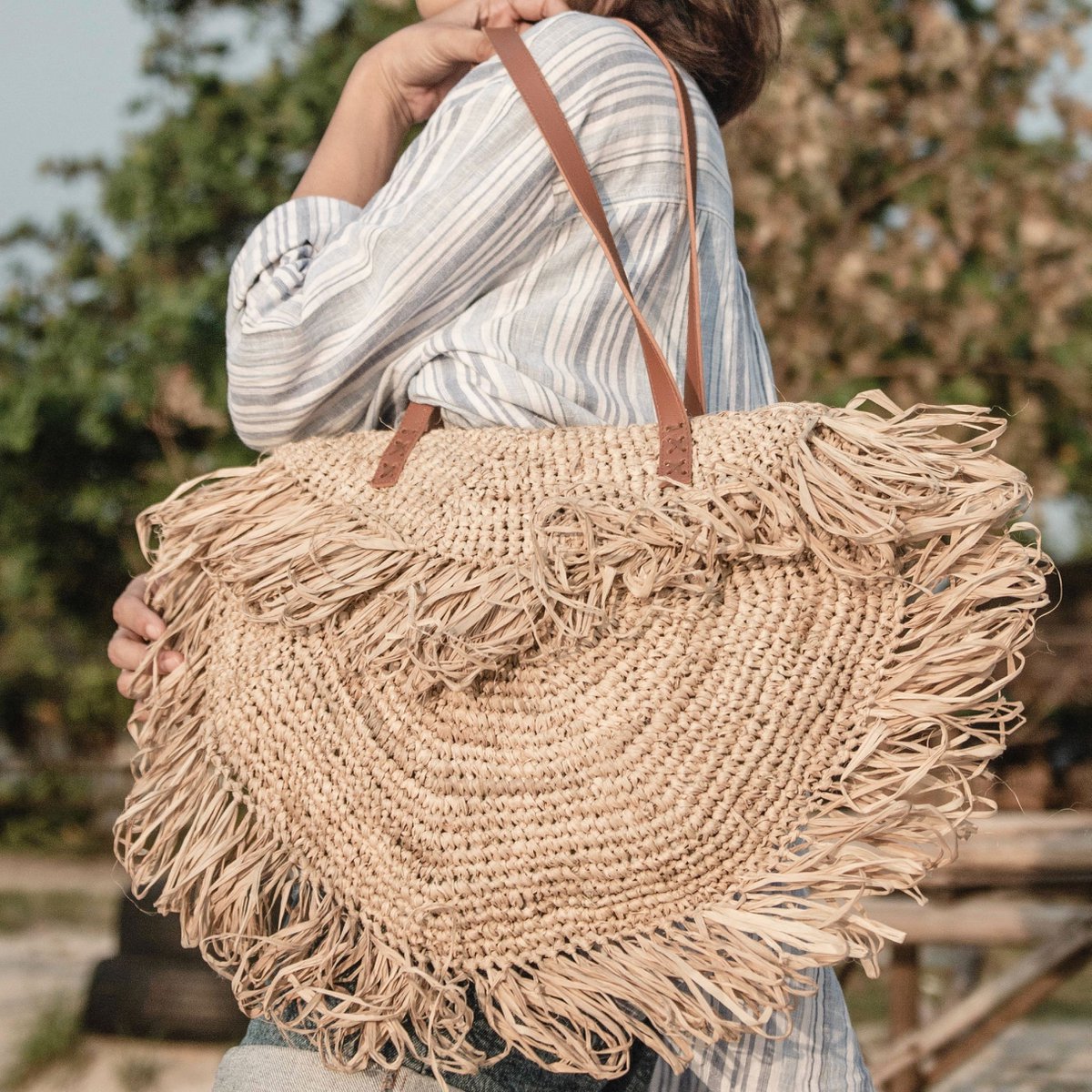 Umhängetasche mit Fransen Strandtasche SUMBAWA