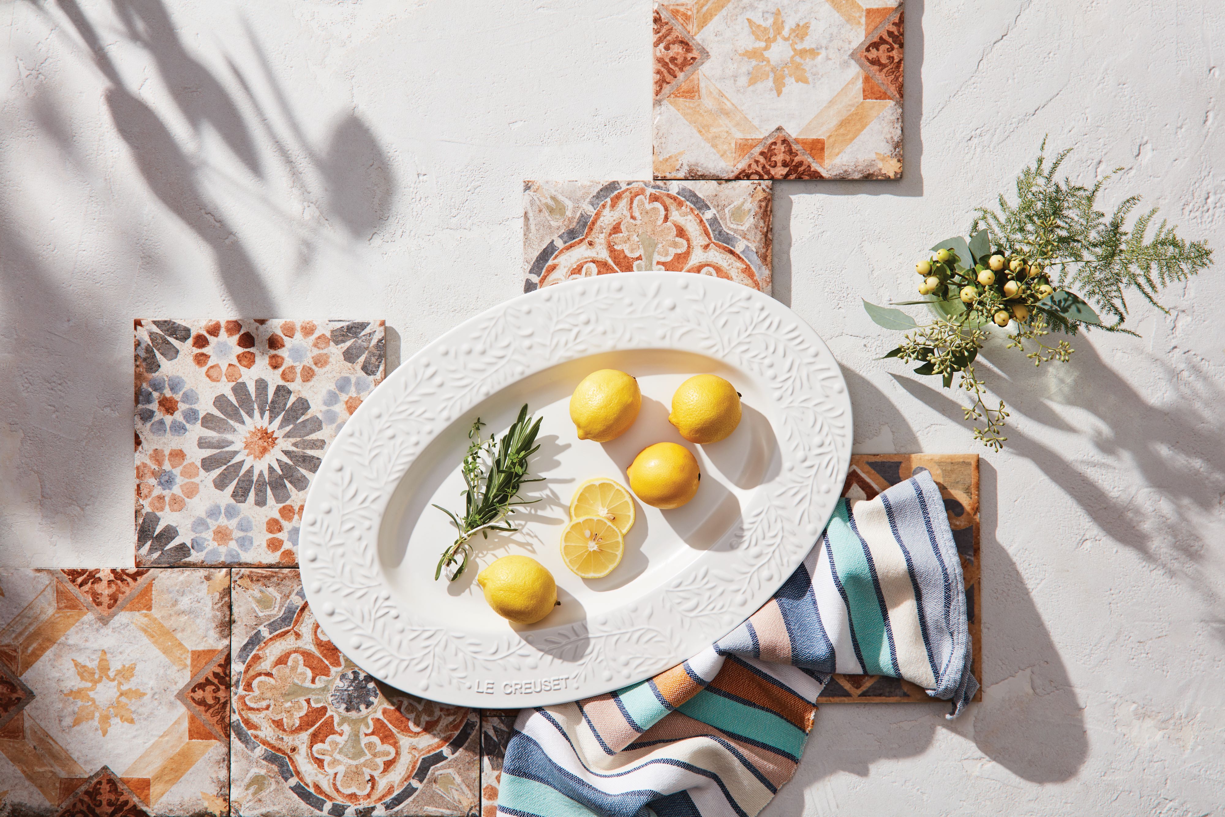 Le Creuset Steinzeug Servierplatte, Olive Branch