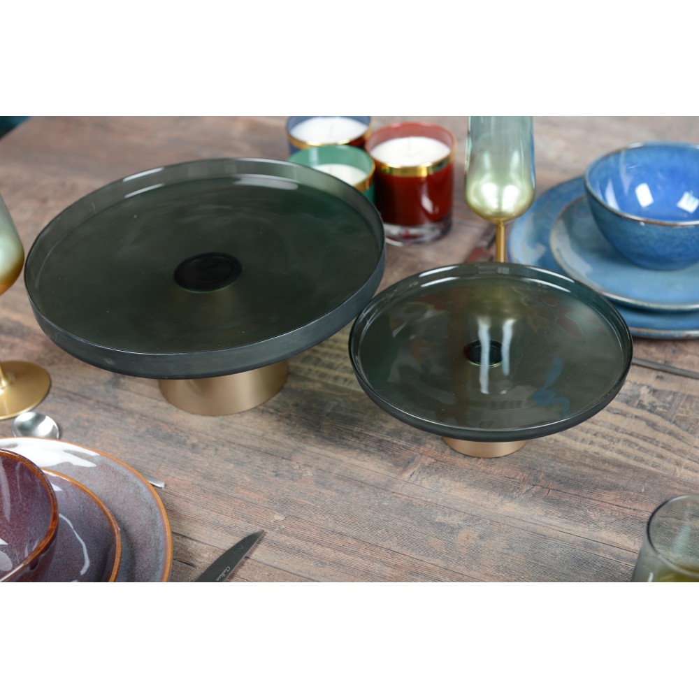 Aulica Tortenständer Glas, Grün mit Goldfuß, 21 cm