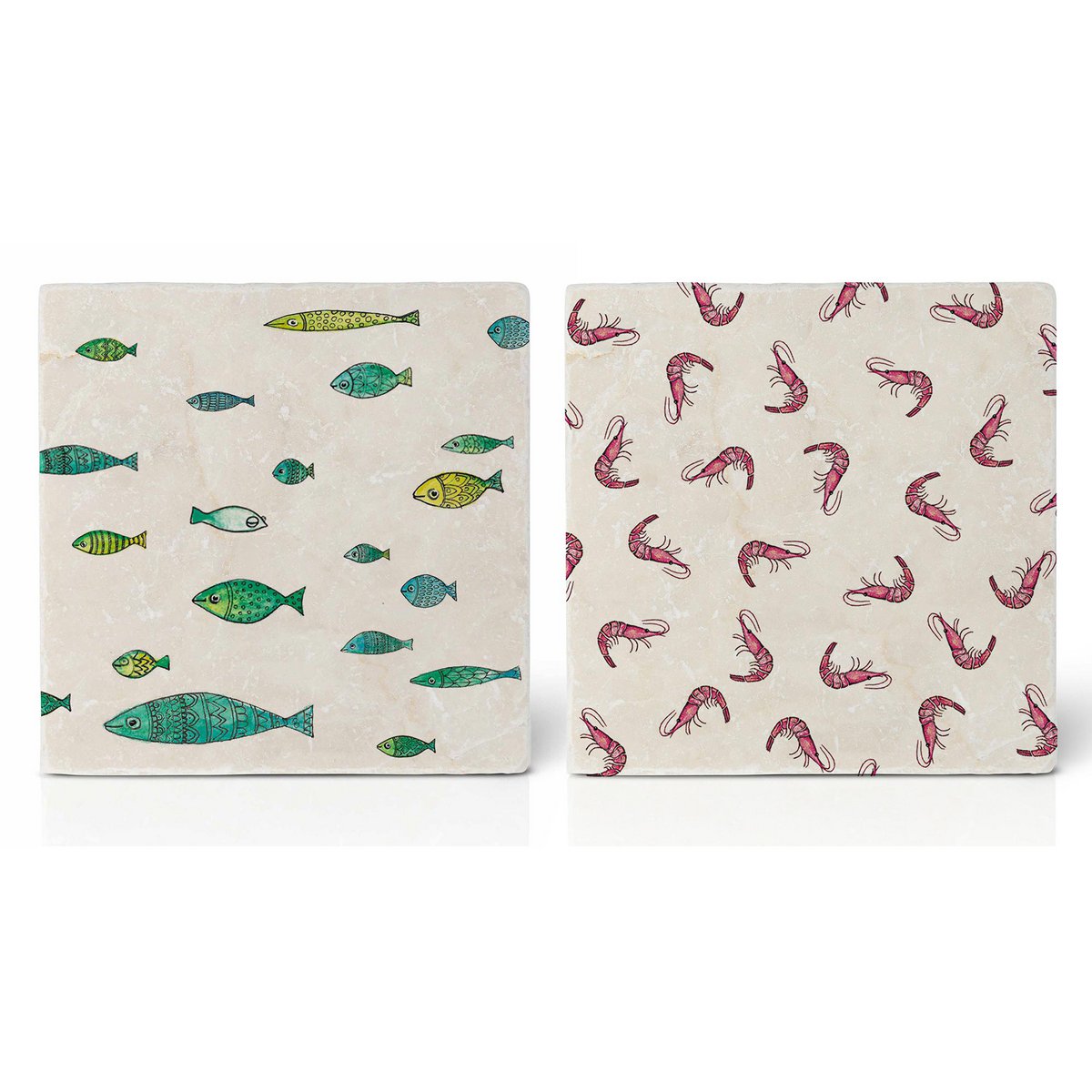 Fliesenuntersetzer – 2er-Set – Fish & Shrimps Fliesenuntersetzer – 2er-Set – Fish & Shrimps