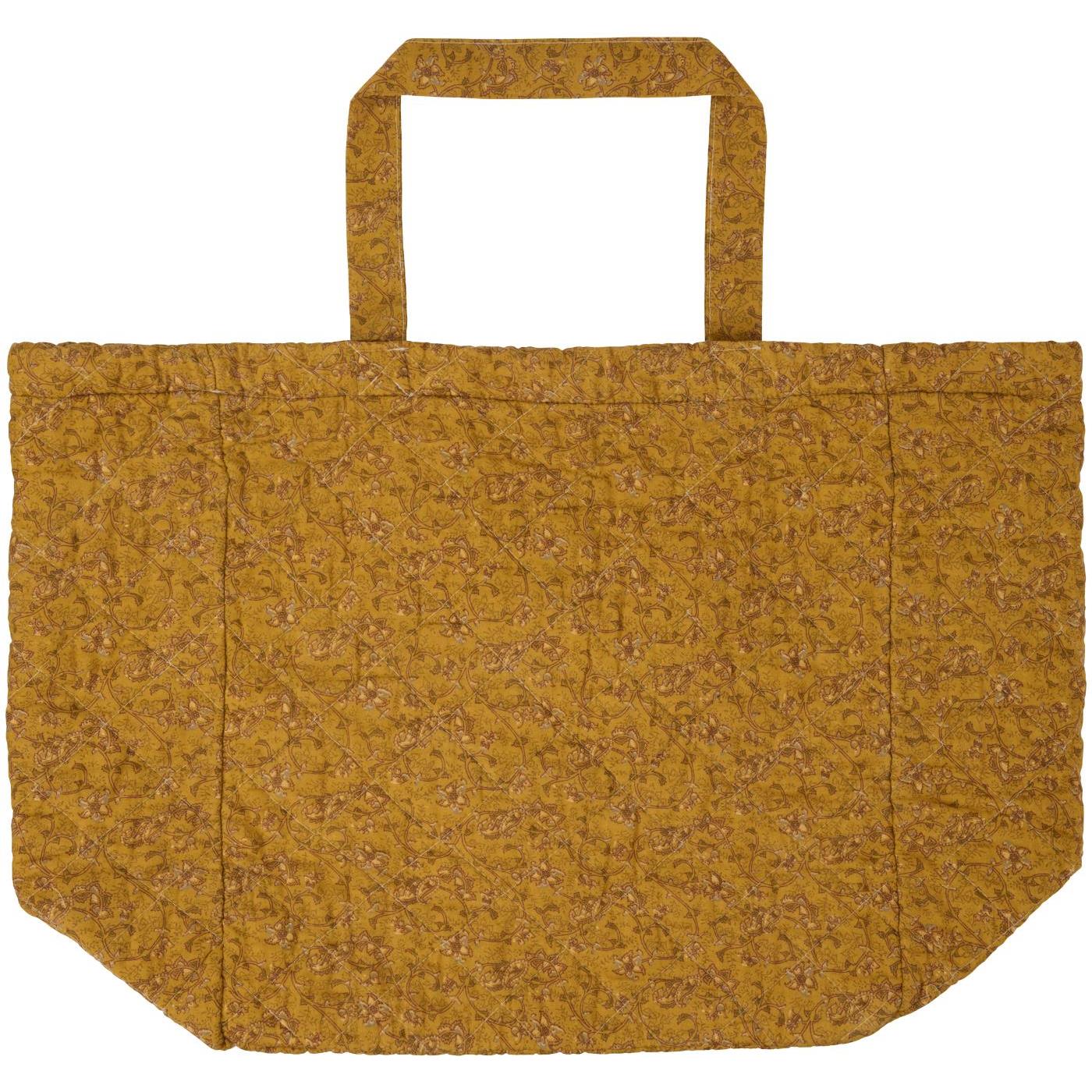 Tasche wattiert mustard m/grünen, grauen und braunen Blumenranken
