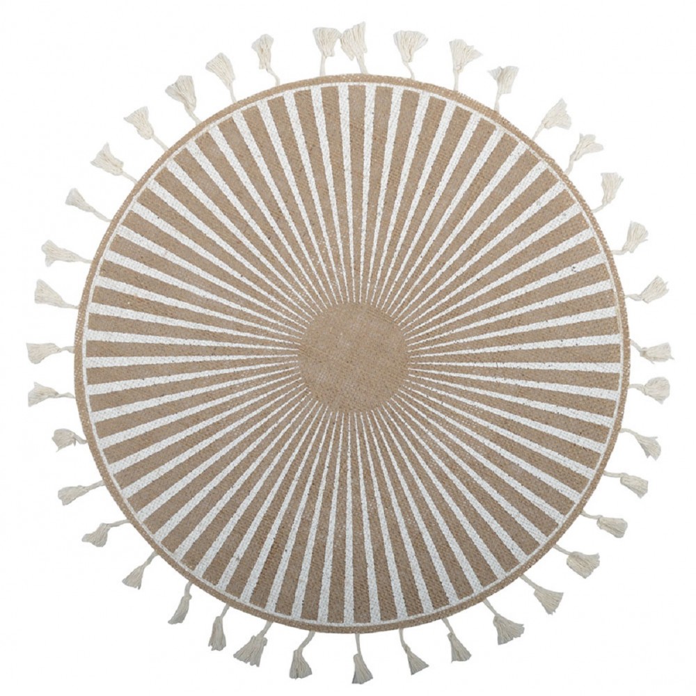 6 Jute Tischsets mit Bommel, beige/weiß 6 Jute Tischsets mit Bommel, beige/weiß
