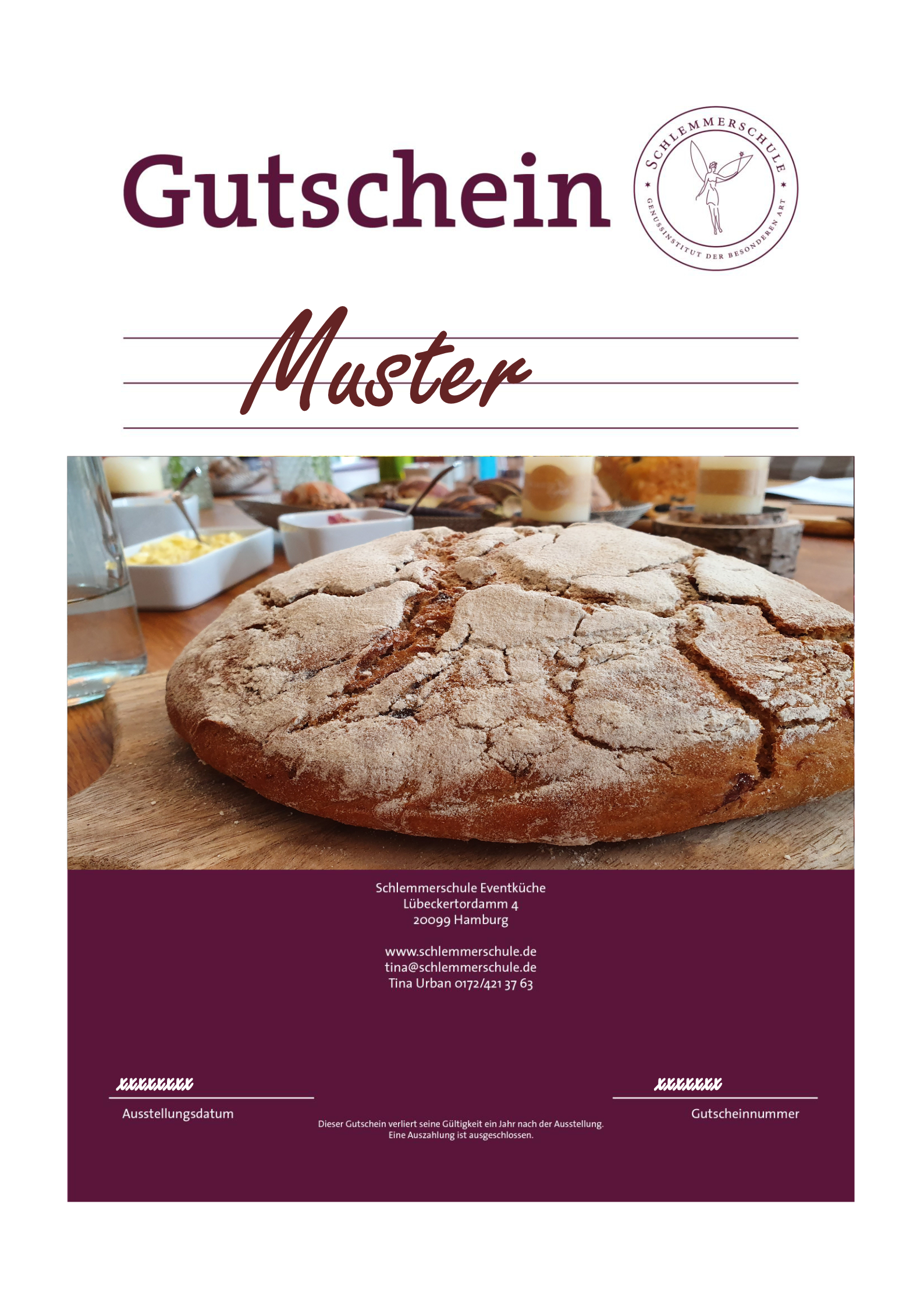 Gutschein für einen Brotbackkurs für Zwei - Einzweckgutschein