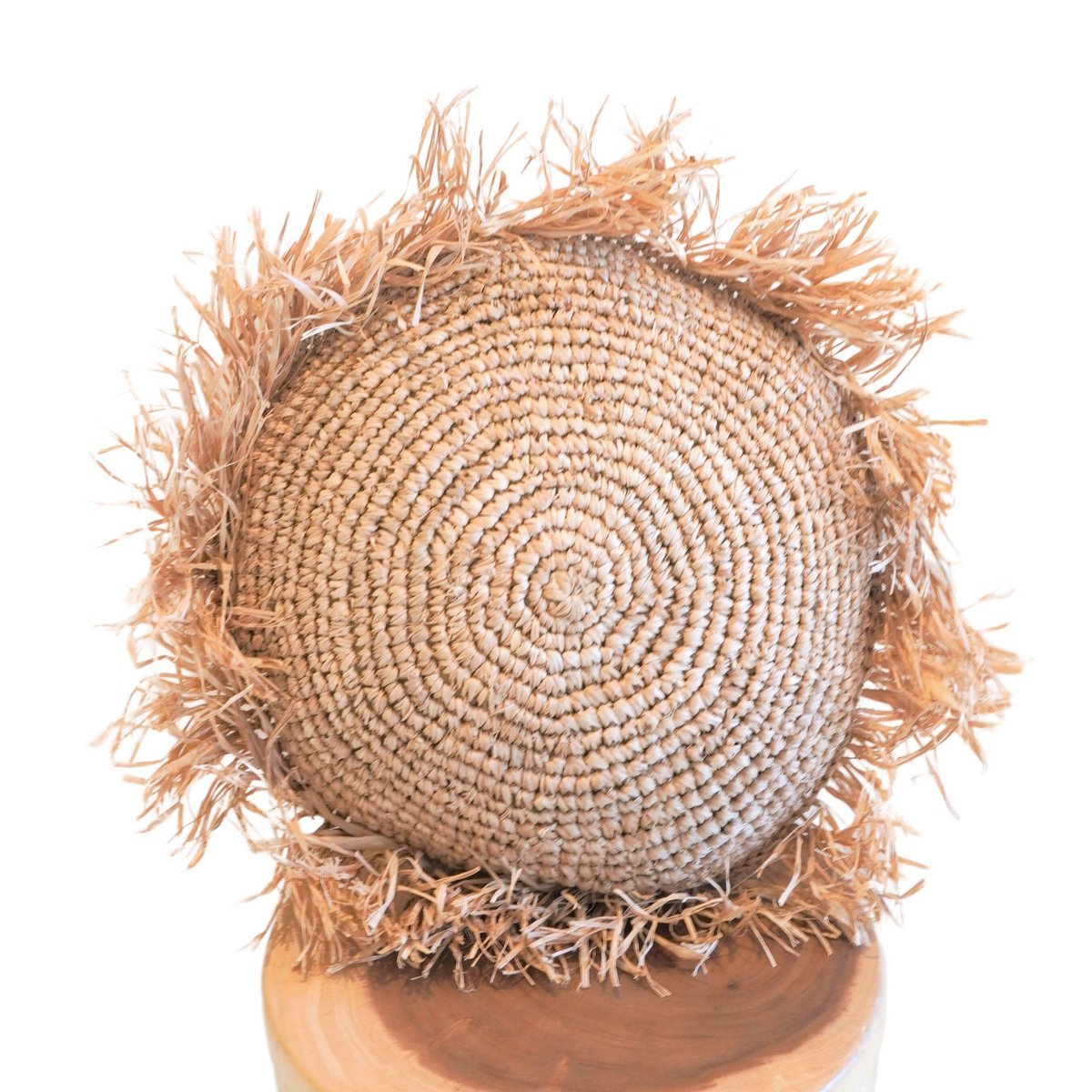 Rundes Boho-Kissen mit Fransen, Dekokissen Ø40/50 cm, Dekokissen aus Raffiabast, Sofakissen mit Füllung, TARAKAN beige Größe: 40 cm