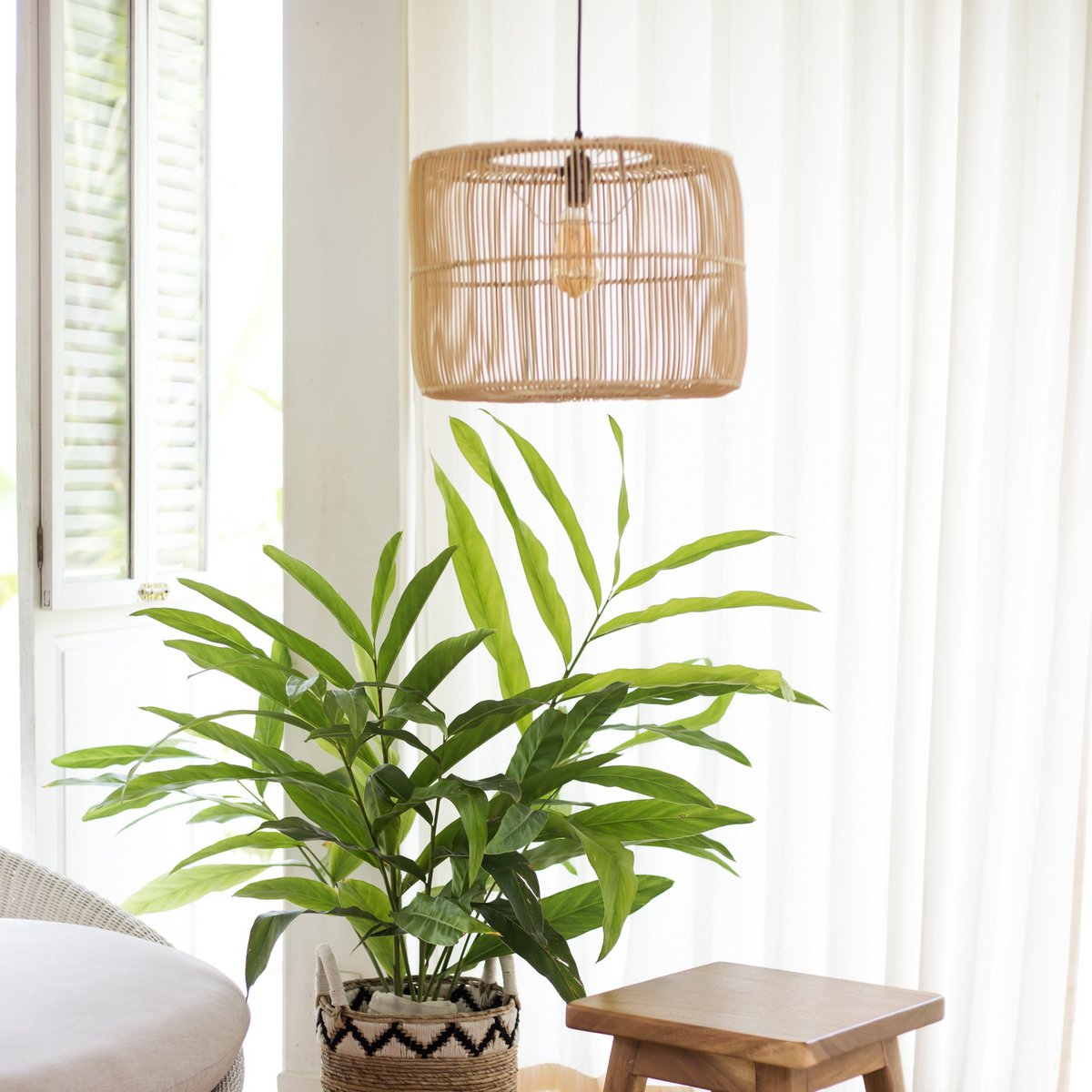 Rattanlampe | Boho Lampenschirm | Pendelleuchte LIKU (2 Größen) Größe: M