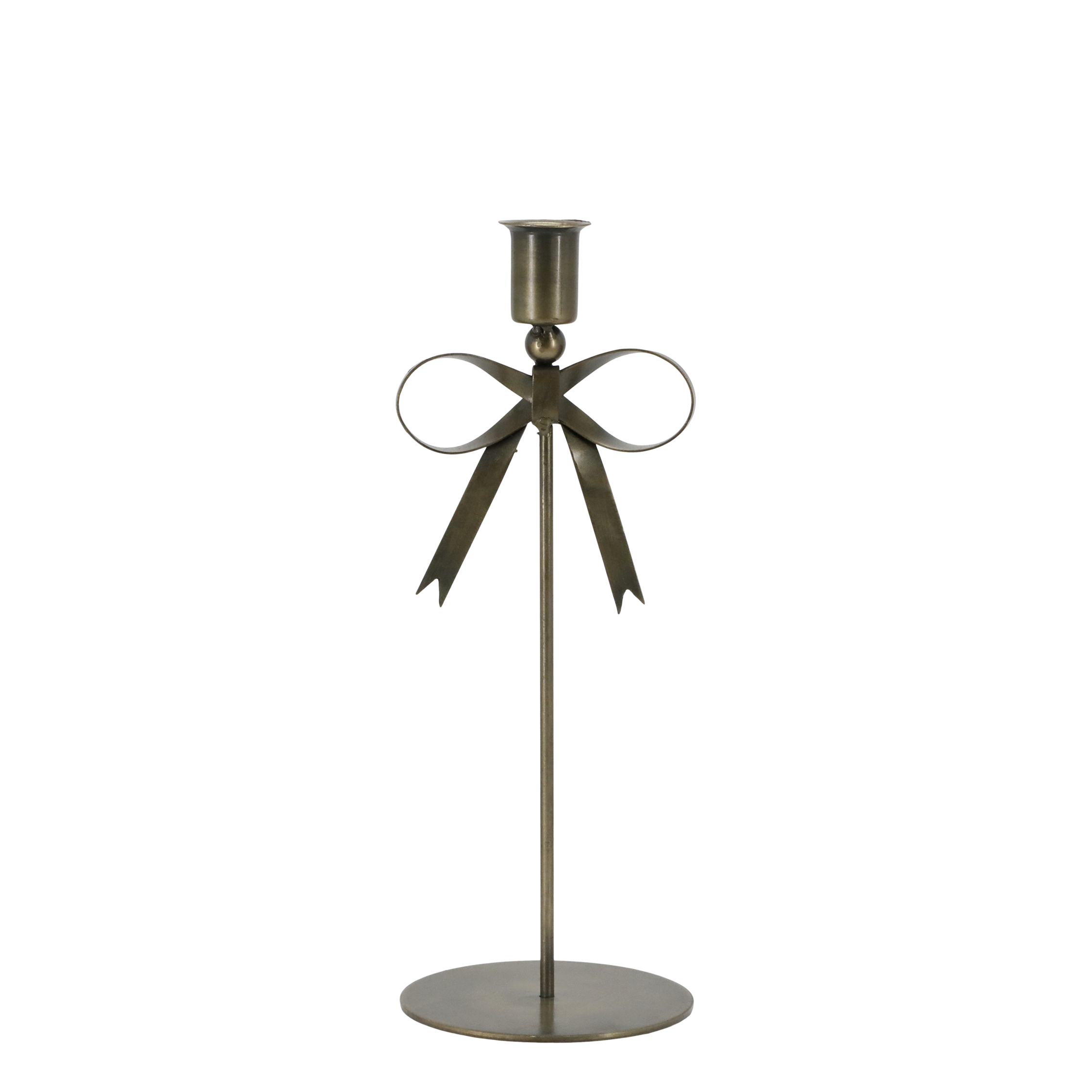 Kerzenhalter mit Schleife 27 cm, antique Messing, für Stabkerze