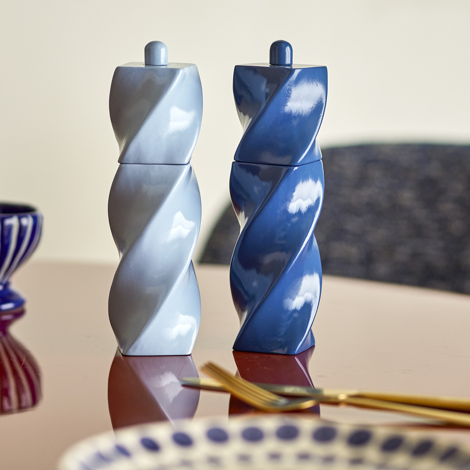 Riley Salz- und Pfeffermühle, Blau, Gummibaumholz