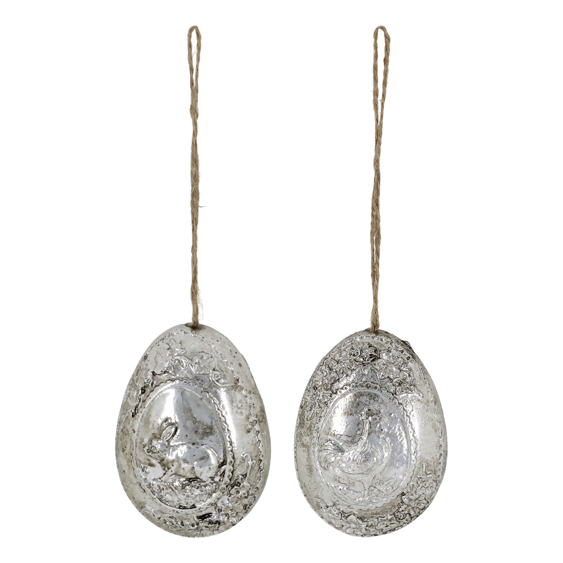 Osterei zum Aufhängen 2er Set, antik Silber