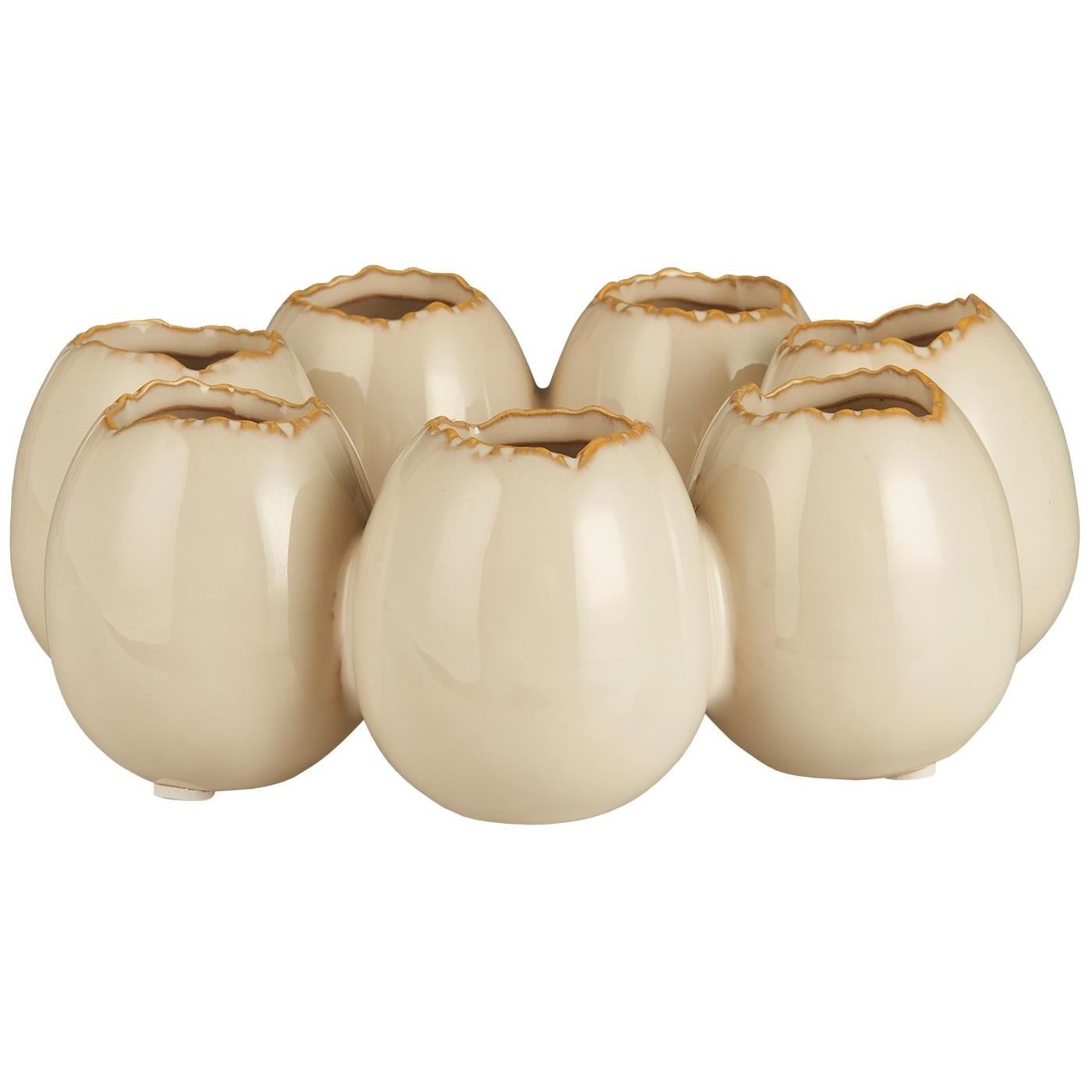 Vase f/Blumen 7 eiförmige Vasen im Kreis, creme
