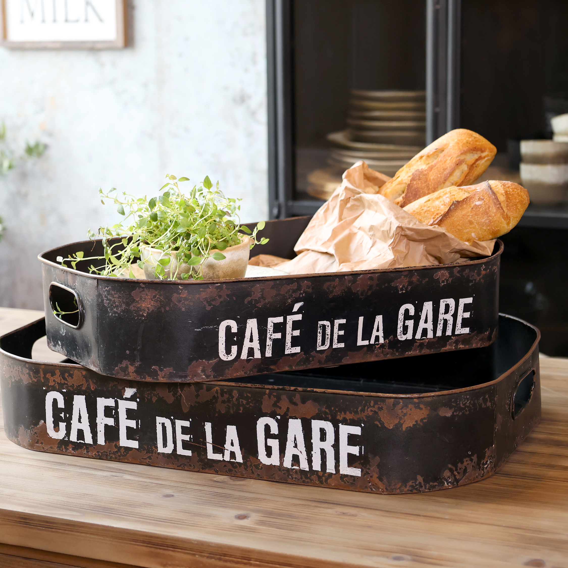 Tablett mit Druck "Cafe de la gare" 2er Set