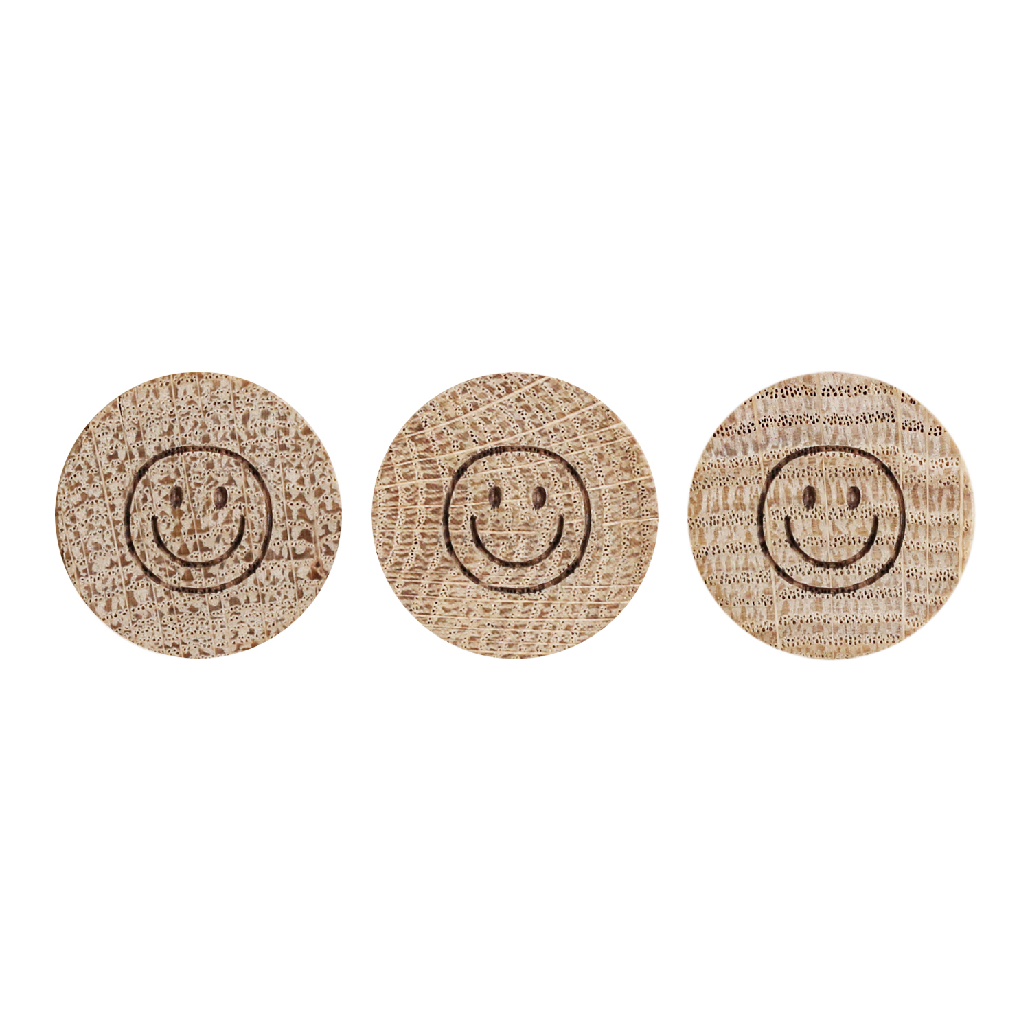 Holzmagnete Smiley, 3er Set, Eichenholz