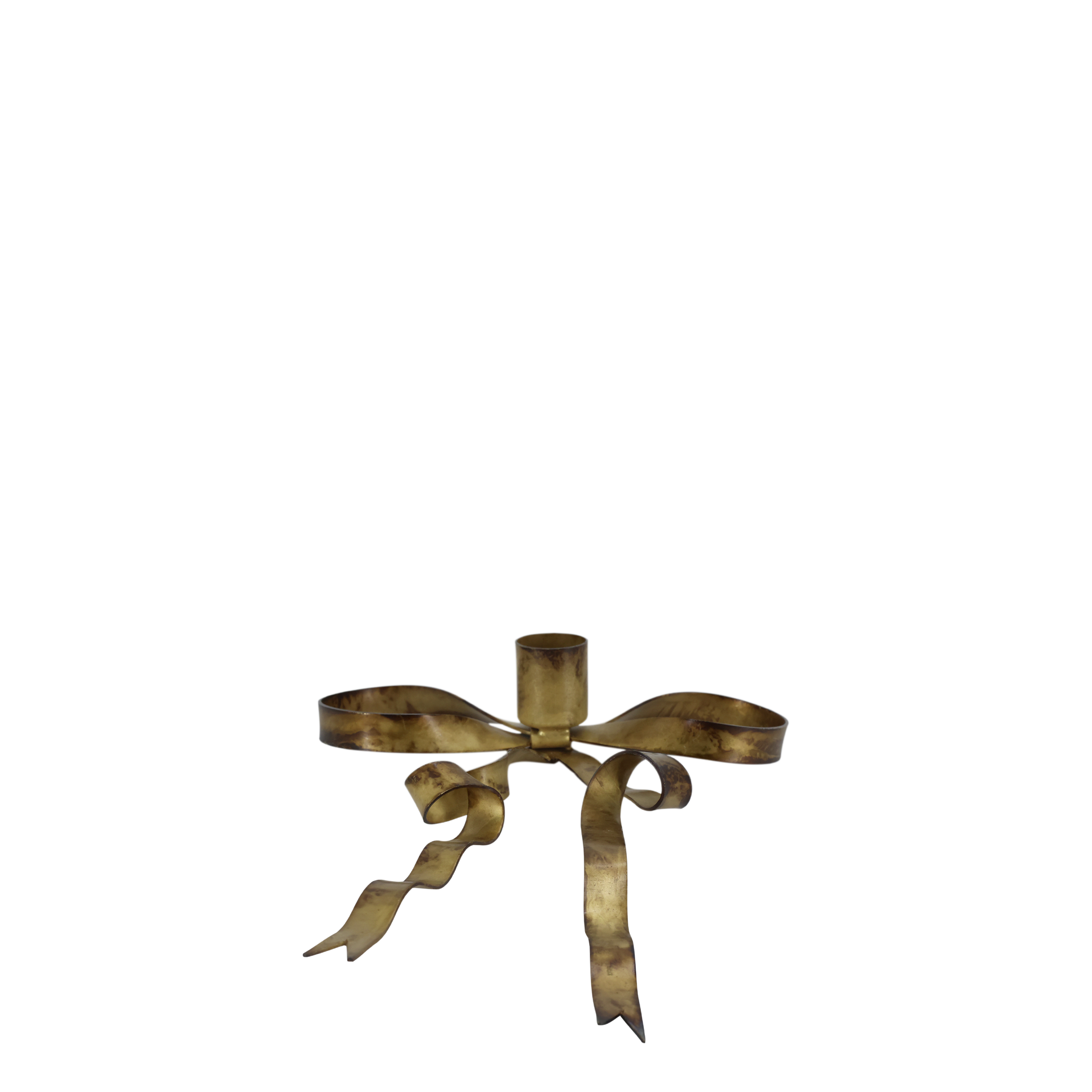 Kerzenhalter mit Schleife flach, antique Messing